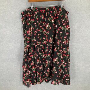 Draper James Skirt Black Tiered Feminine Womens Sz 2X Dark Floral Romantic Boho